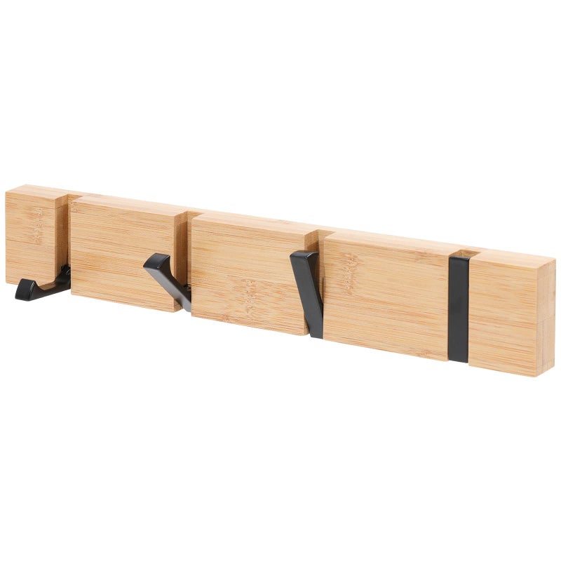 KYSMOTIC Wall Mounted Coat Rack with Foldable Hooks - Modern Space-Saving Wooden Entryway Organizer for Coats, Bags, Hats, Keys (4 Hooks, Natural Finish - Image 1